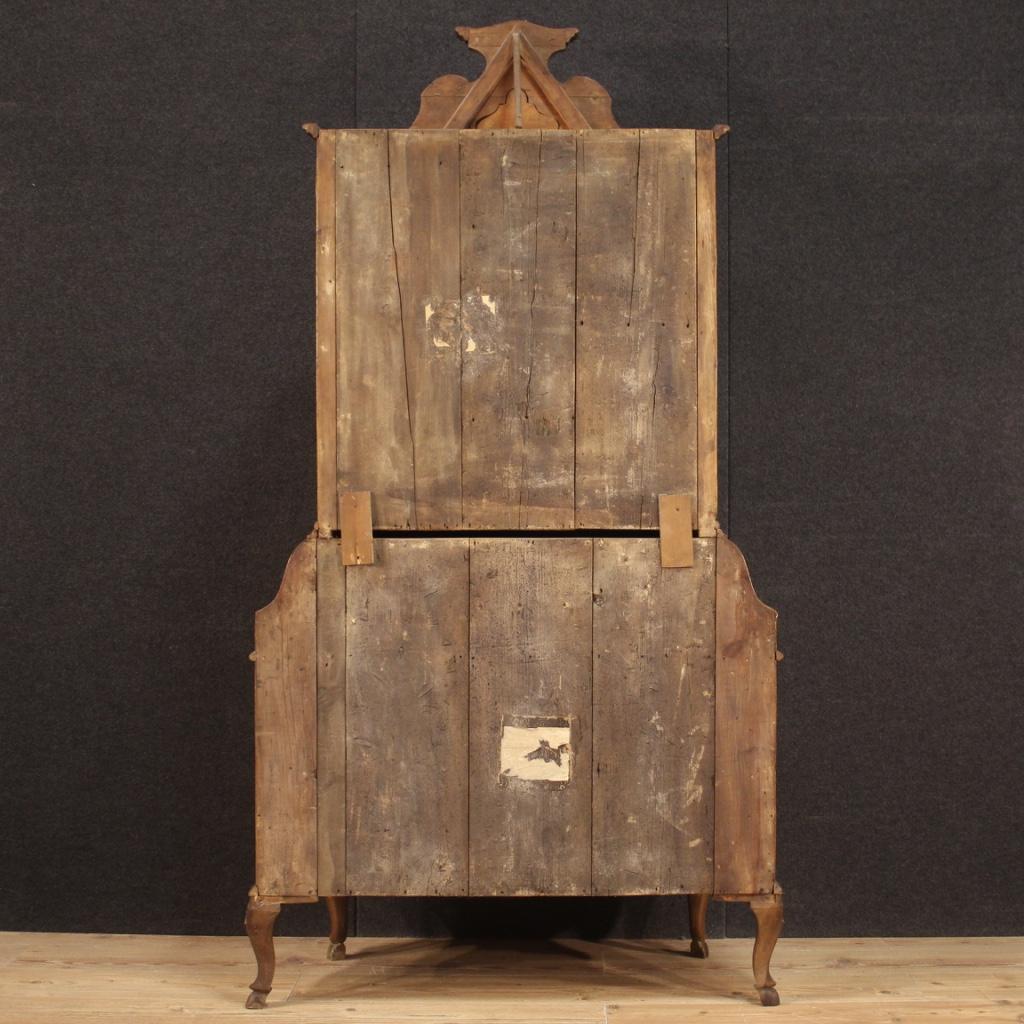 20th Century Walnut Wood with Antiqued Mirrors Italian Trumeau Desk Cabinet 1950s For Sale 2