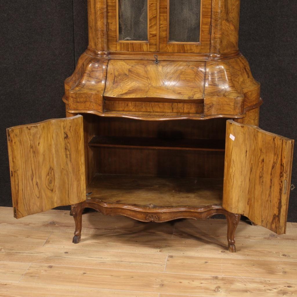 20th Century Walnut Wood with Antiqued Mirrors Italian Trumeau Desk Cabinet 1950s For Sale 4