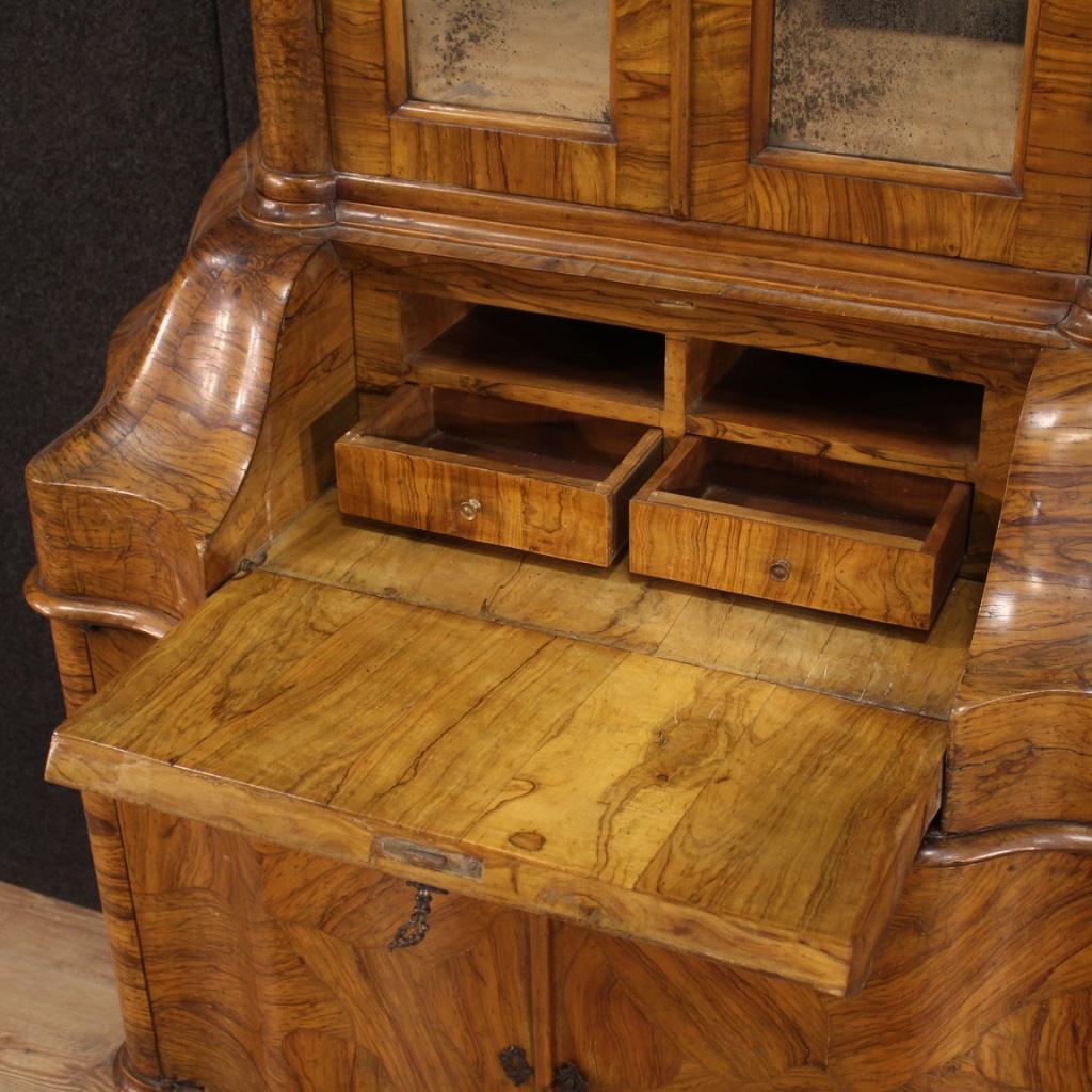 20th Century Walnut Wood with Antiqued Mirrors Italian Trumeau Desk Cabinet 1950s For Sale 5