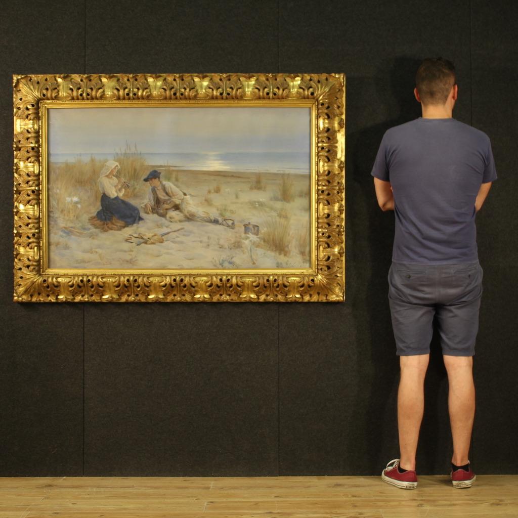 acuarela del siglo XX Pintura italiana firmada Paisaje marino, años 20 en venta 10