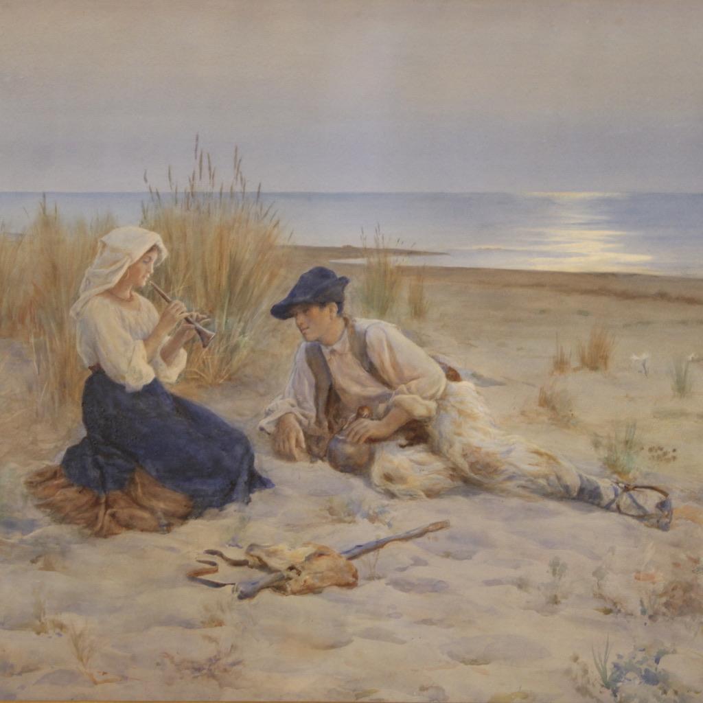 acuarela del siglo XX Pintura italiana firmada Paisaje marino, años 20 Italian en venta