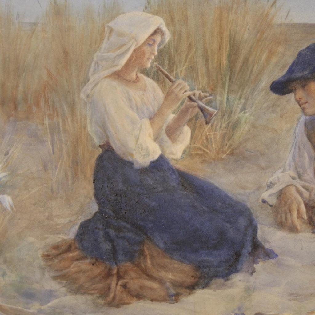 20ème siècle aquarelle Italienne Signée Seascape With Shepherds Painting , 1920 3