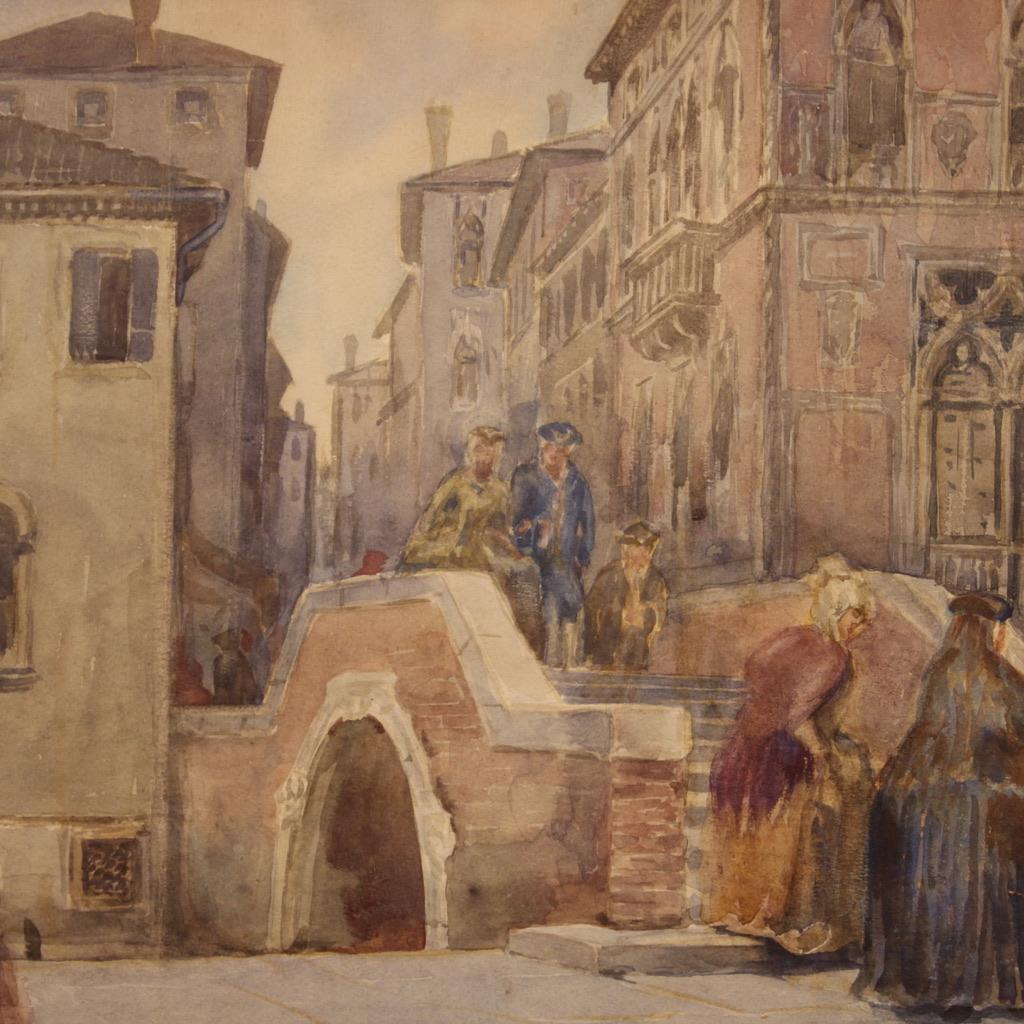 20th Century Watercolor On Paper Italian Signed Painting View Of Venice, 1950 For Sale 4
