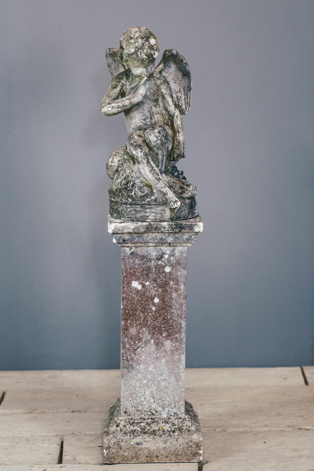 Cast Stone 20th Century Weathered Angel Statue