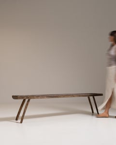 20th Century Weathered Oak Bench from France with Splayed Legs