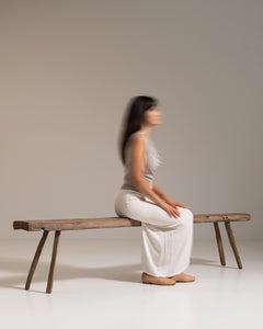 20th Century Weathered Oak Bench from France with Splayed Legs