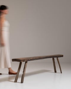 20th Century Weathered Oak Bench from France with Splayed Legs