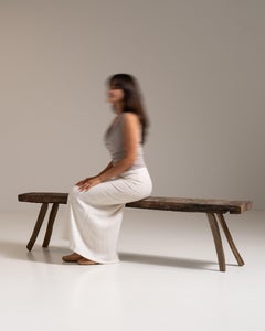 20th Century Weathered Oak Bench from France with Splayed Legs