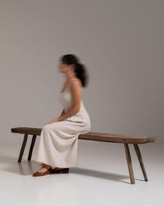 20th Century Weathered Oak Bench from France with Splayed Legs