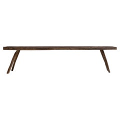 20th Century Weathered Oak Bench from France with Splayed Legs