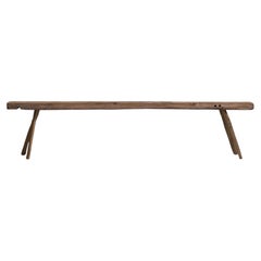 20th Century Weathered Oak Bench from France with Splayed Legs