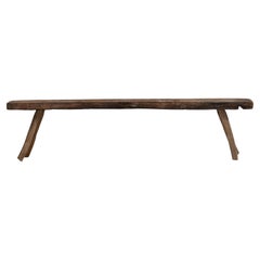 20th Century Weathered Oak Bench from France with Splayed Legs