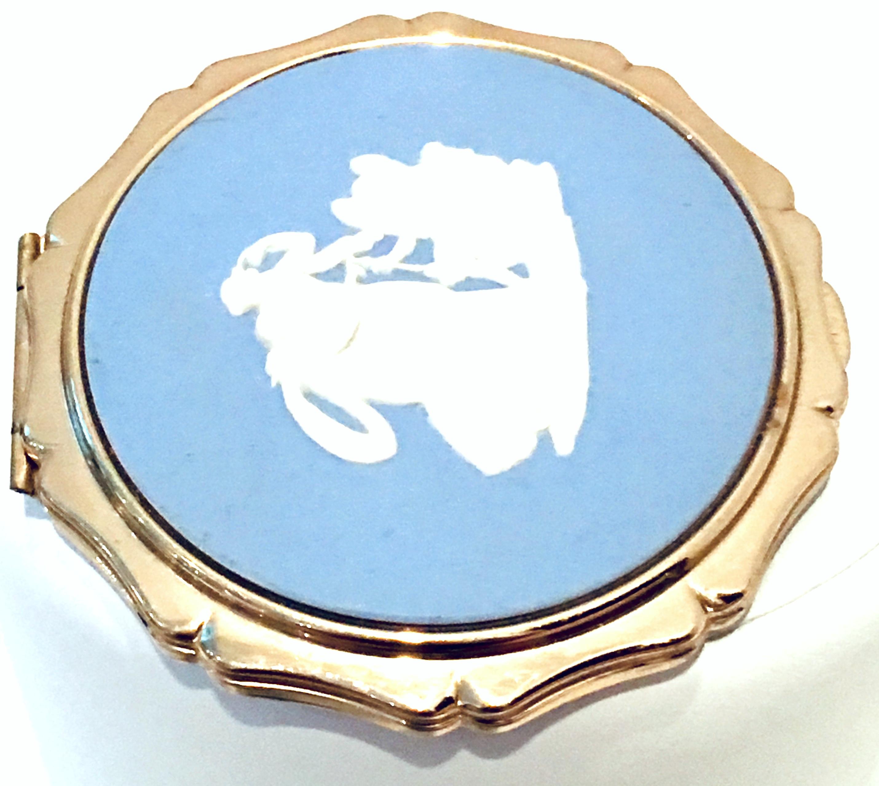 Blue 20th  Century Wedgood & Gilt Bronze Powder Compact by,  Stratton, England