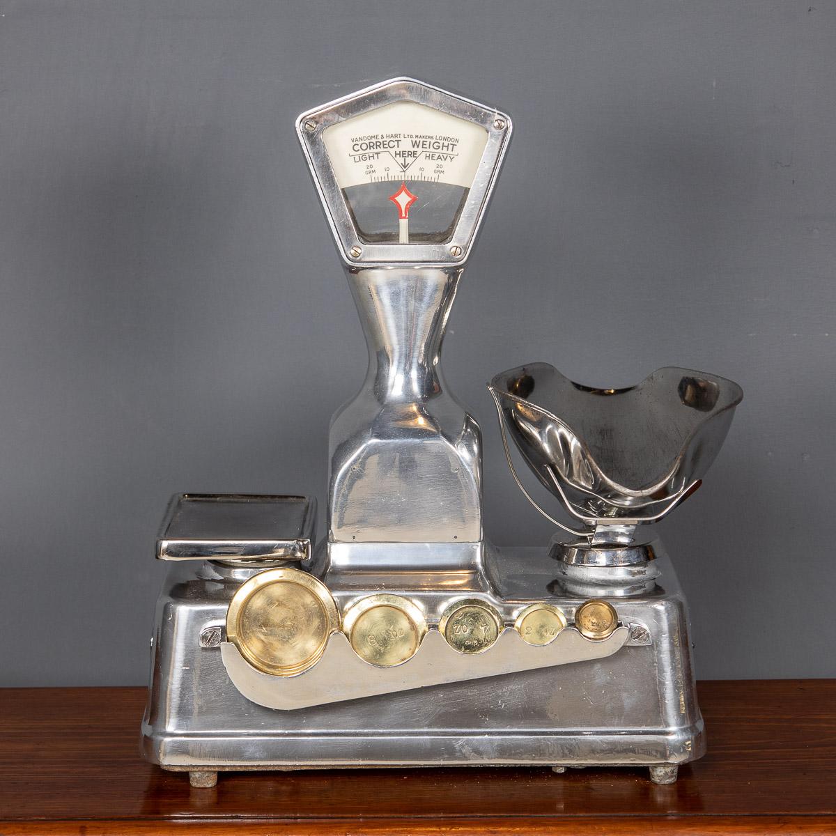 A set of mid-20th century scales, highly polished with original scoop and brass weights, by Vandome & Hart Ltd of London, this company was originally founded in 1660 and is the oldest weighing machine company in the UK.

Condition
In great