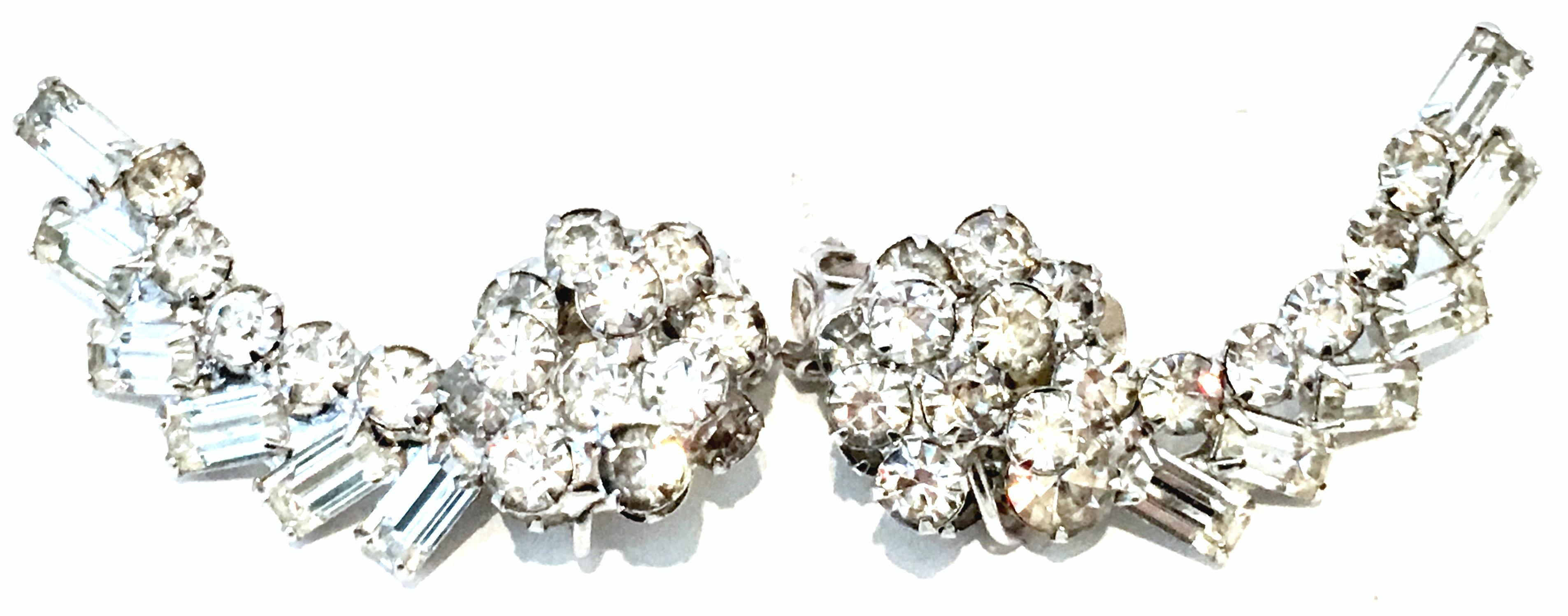 Women's or Men's 20th Century Weiss Style Pair Of Silver & Austrian Crystal Dimensional Earrings For Sale
