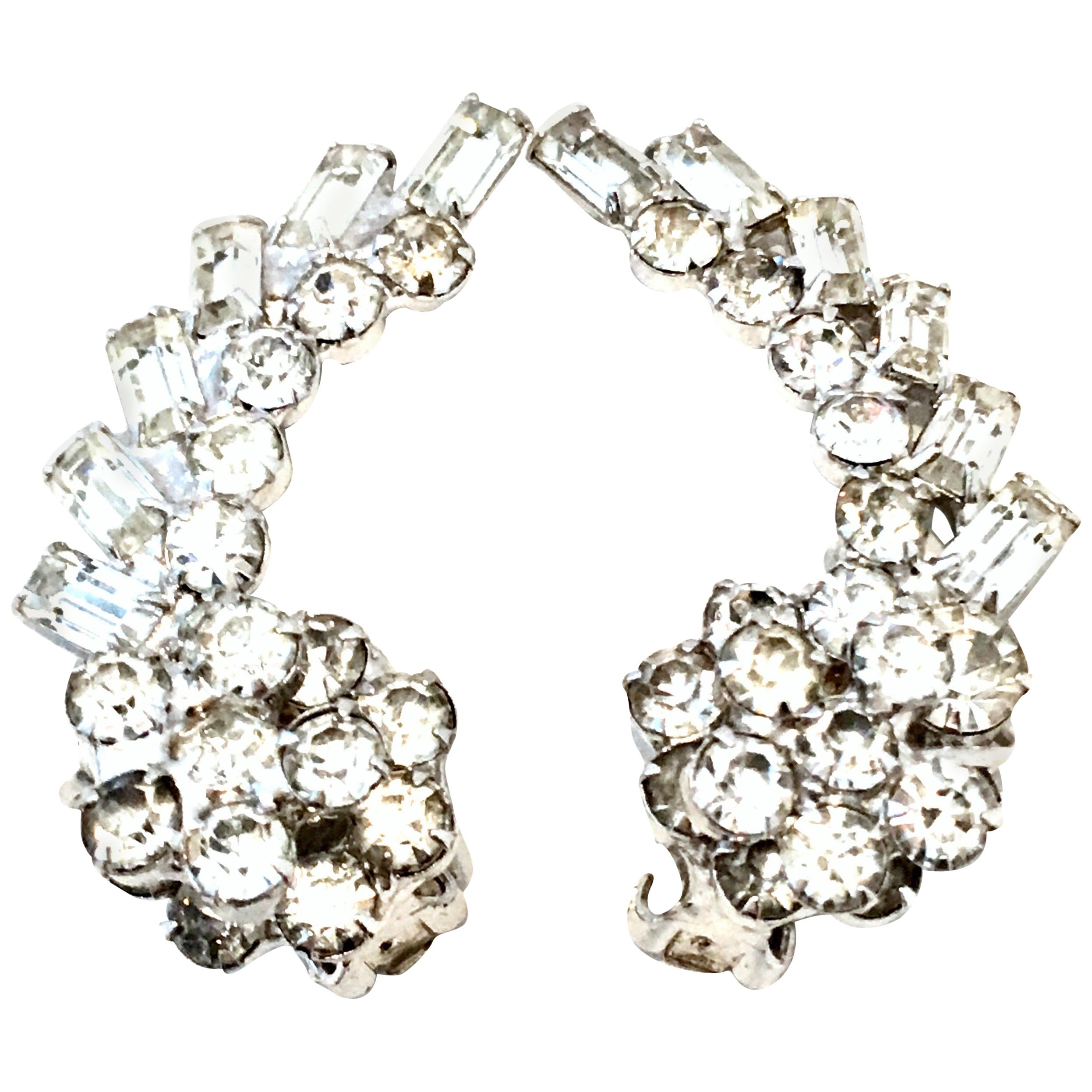 20th Century Weiss Style Pair Of Silver 
Austrian Crystal Dimensional Earrings For Sale