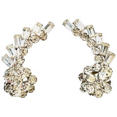 Retro 20th Century Weiss Style Pair Of Silver & Austrian Crystal Dimensional Earrings