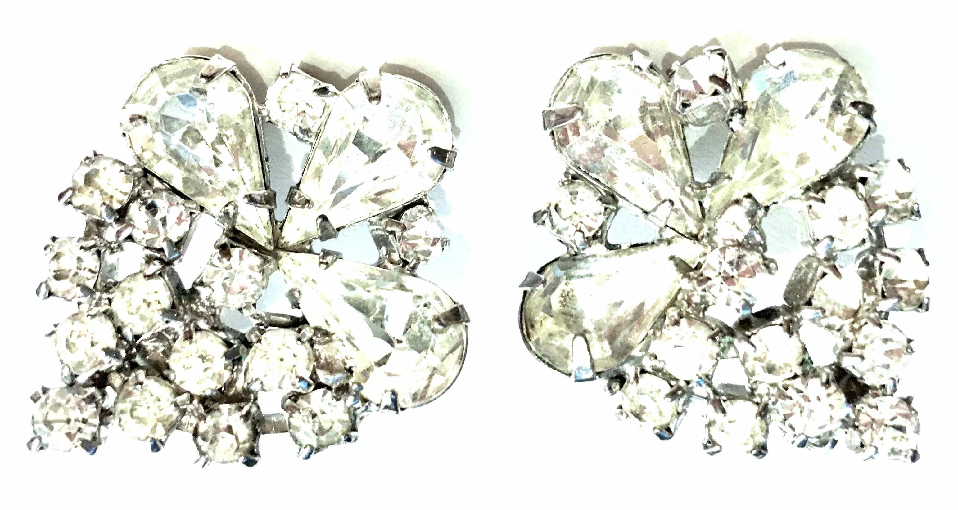 20th Century Weiss Style Pair Of Silver & Austrian Crystal Earrings In Good Condition For Sale In West Palm Beach, FL