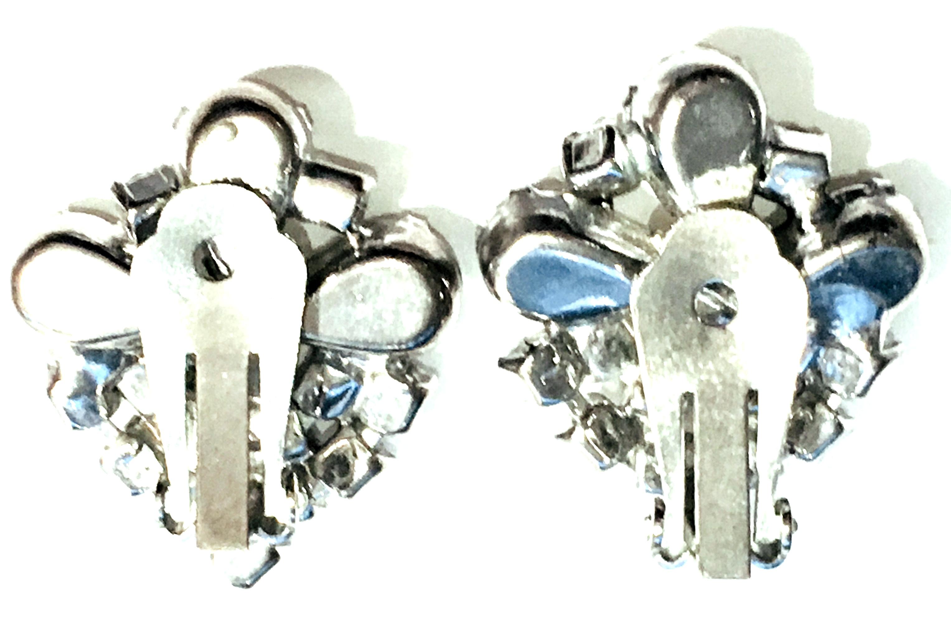 Women's or Men's 20th Century Weiss Style Pair Of Silver & Austrian Crystal Earrings For Sale