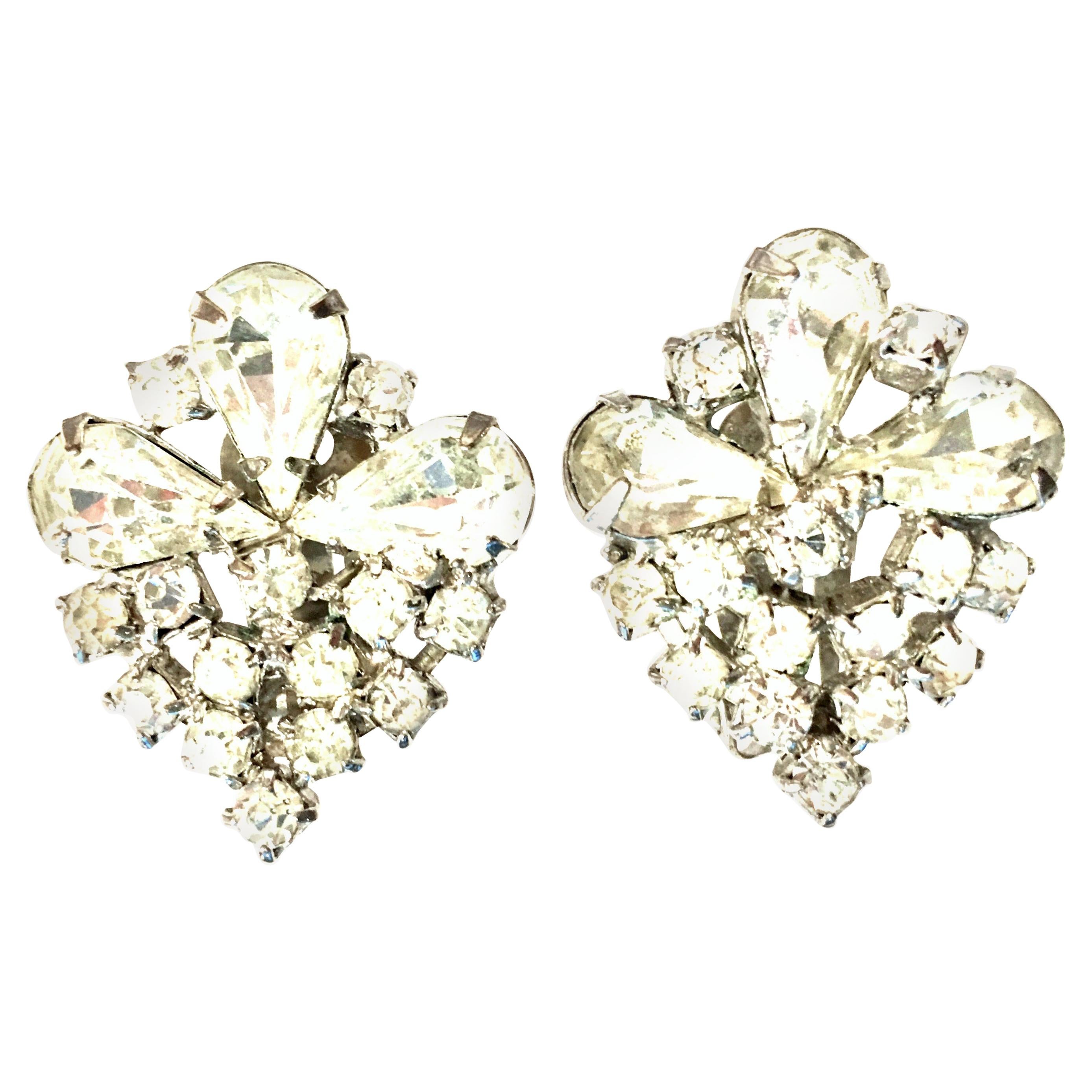 20th Century Weiss Style Pair Of Silver 
Austrian Crystal Earrings For Sale