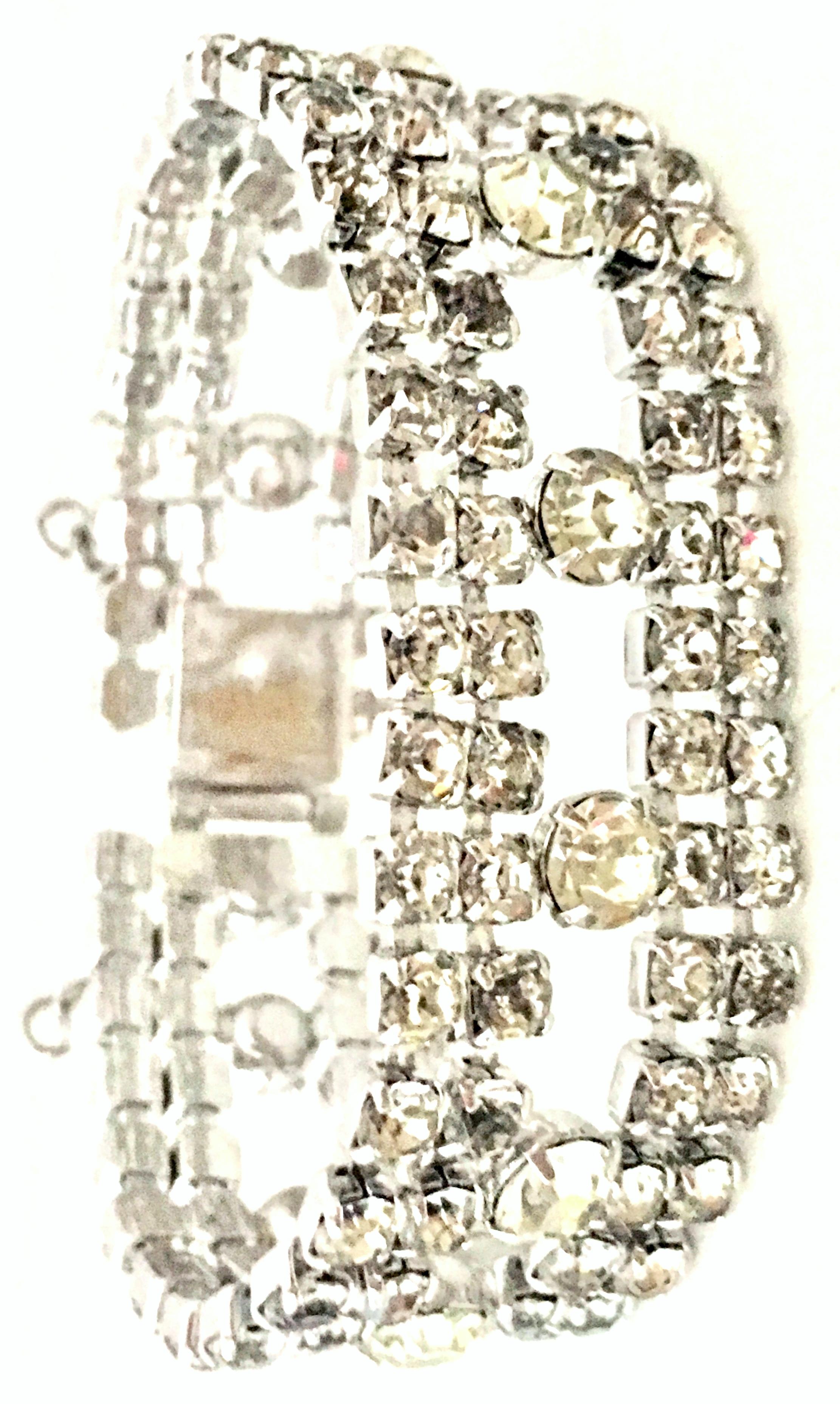 20th Century Weiss Style Silver & Swarovski Crystal Art Deco Style Bracelet In Good Condition For Sale In West Palm Beach, FL