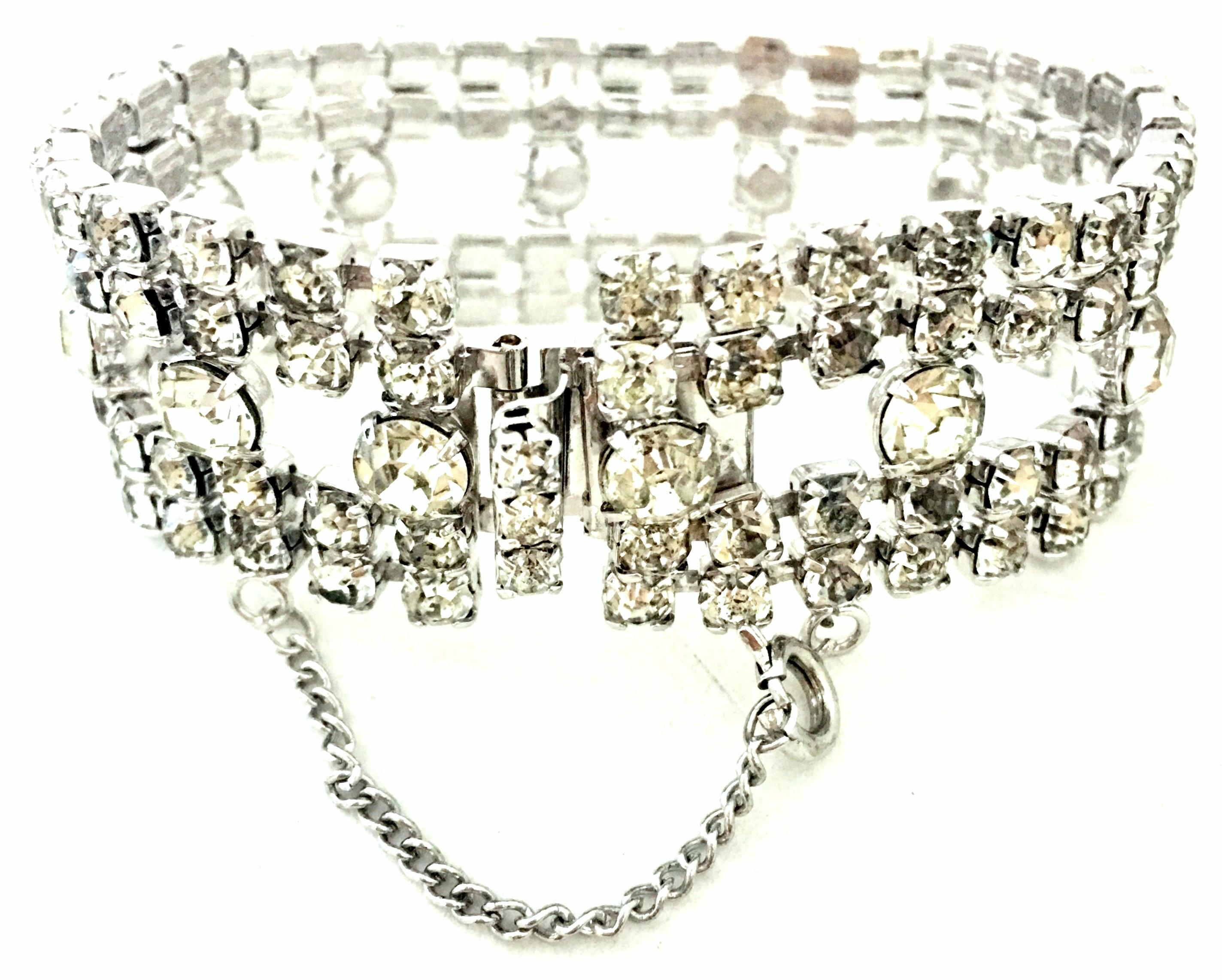 Women's or Men's 20th Century Weiss Style Silver & Swarovski Crystal Art Deco Style Bracelet For Sale