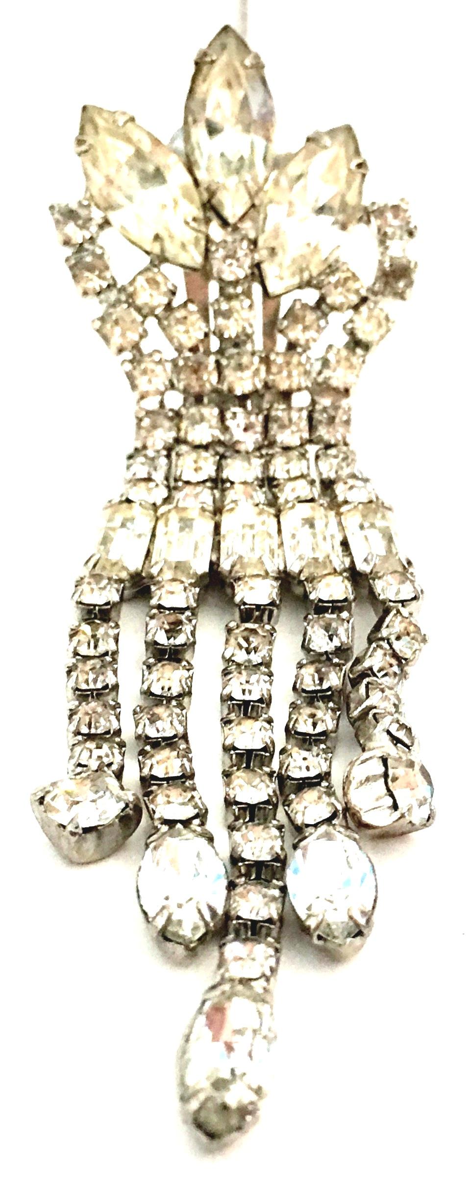 Baguette Cut 20th Century Weiss Style Silver & Swarovski Crystal Chandelier Earrings For Sale