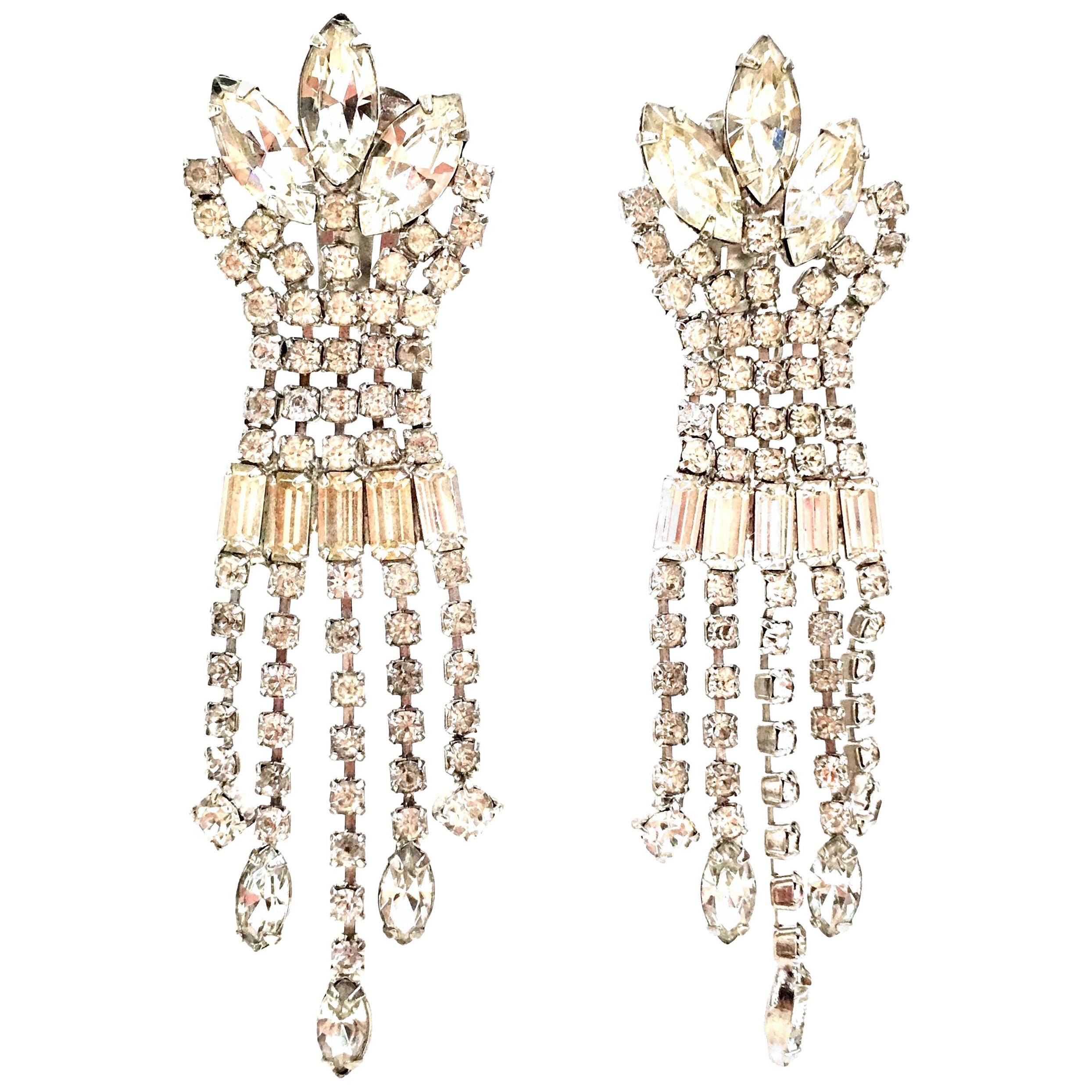 20th Century Weiss Style Silver & Swarovski Crystal Chandelier Earrings For Sale