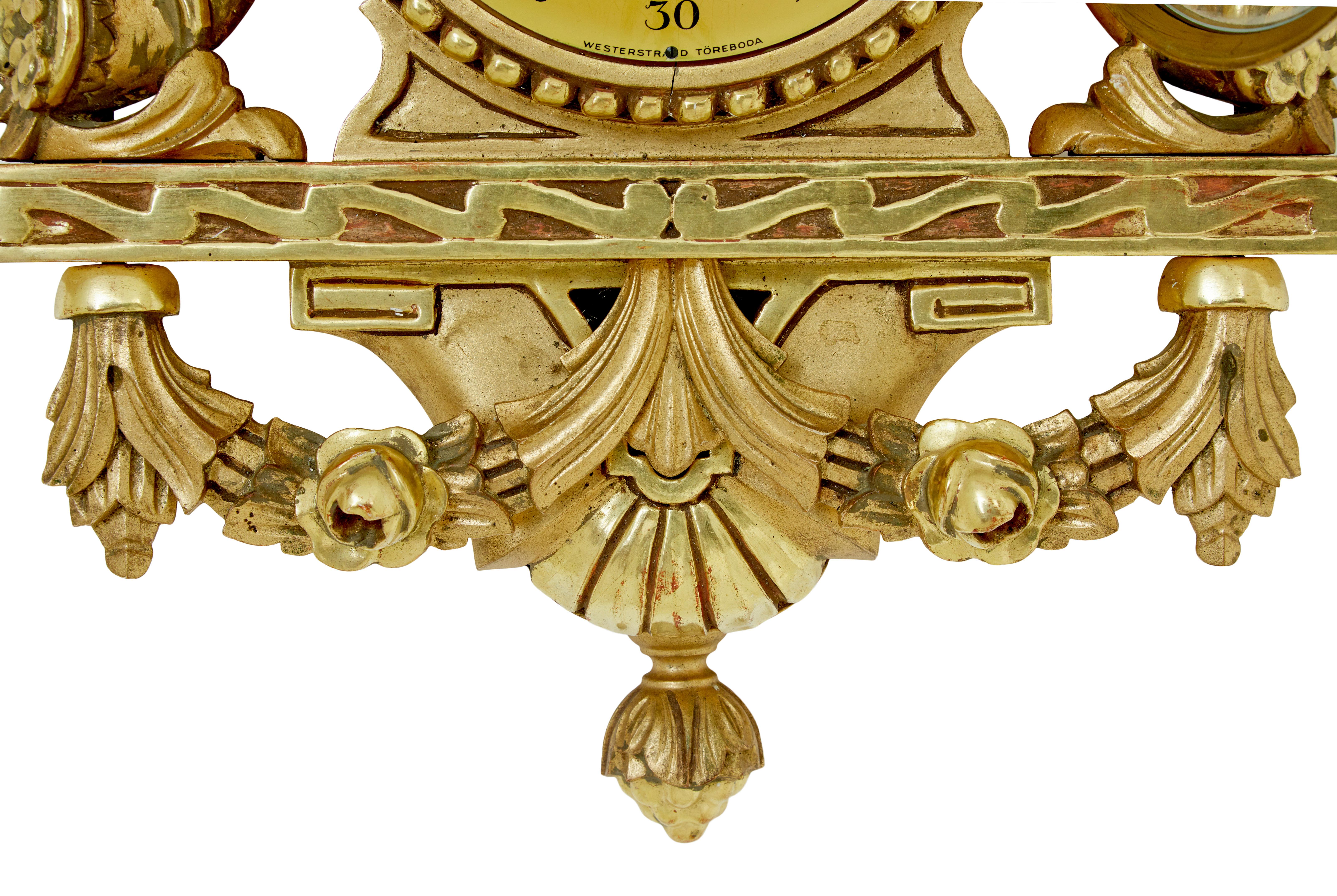 Swedish 20th century Westerstrand rococo revival gilt carved clock For Sale