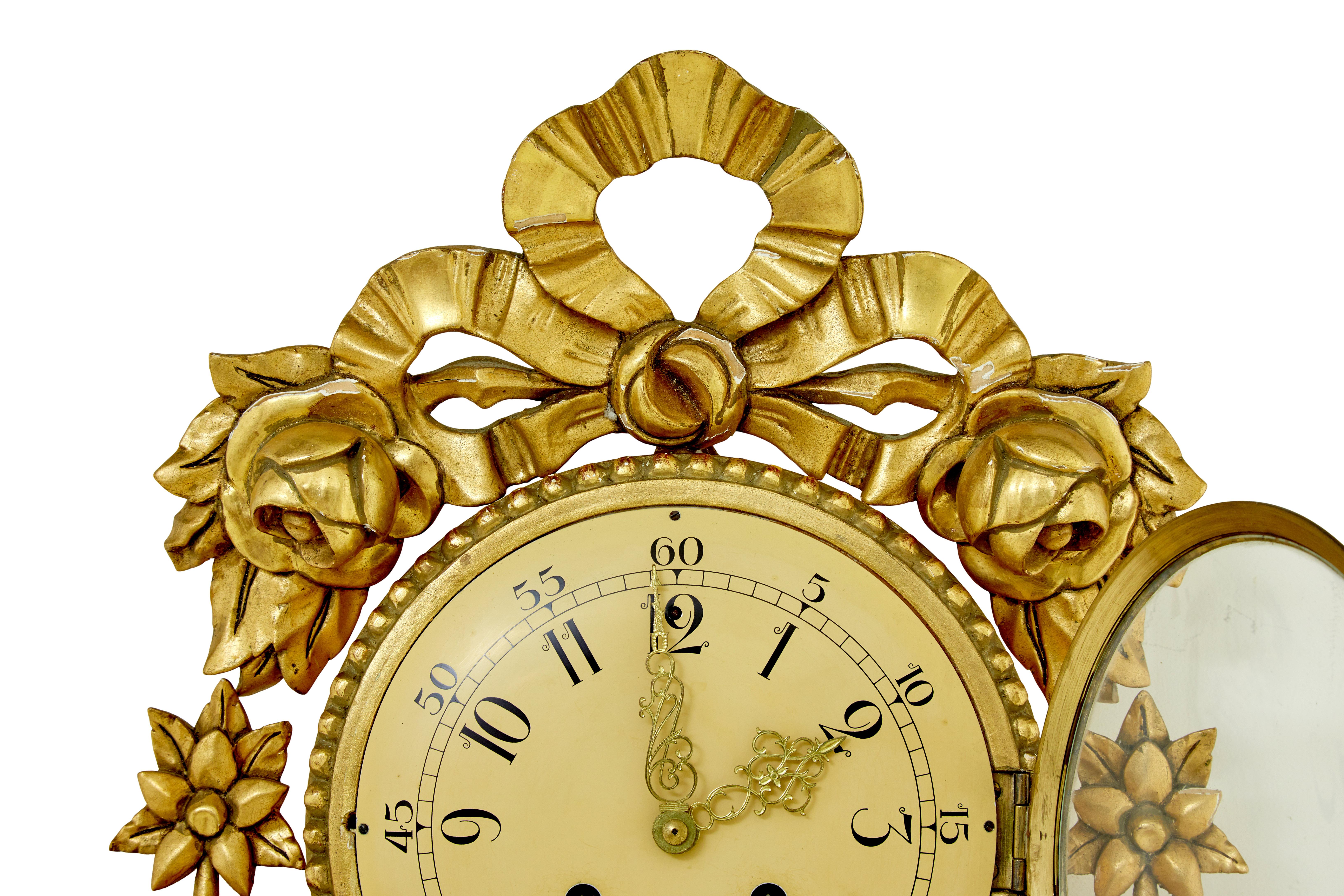 Rococo 20th century Westerstrand rococo revival gilt wall clock For Sale