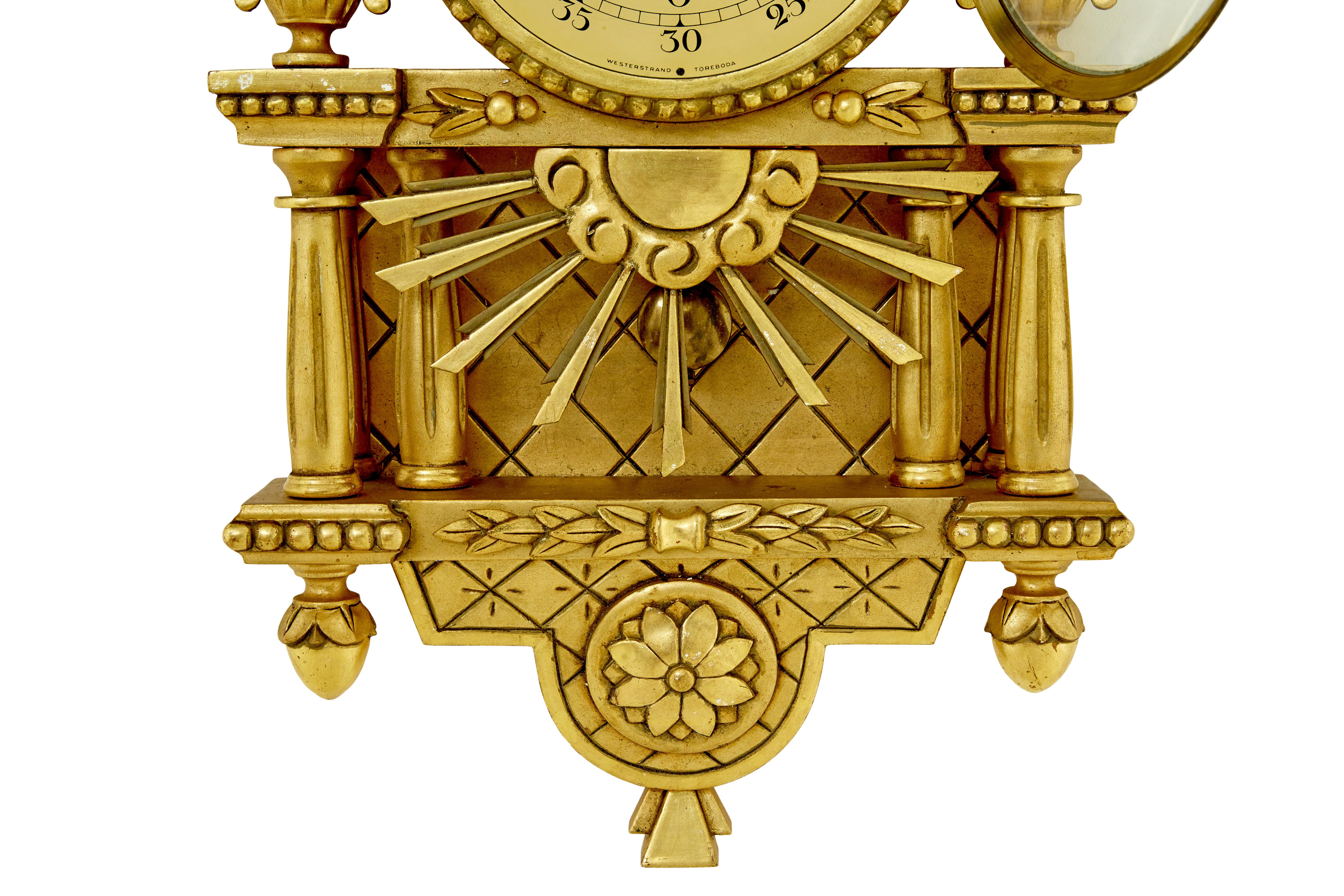 Swedish 20th century Westerstrand rococo revival gilt wall clock For Sale