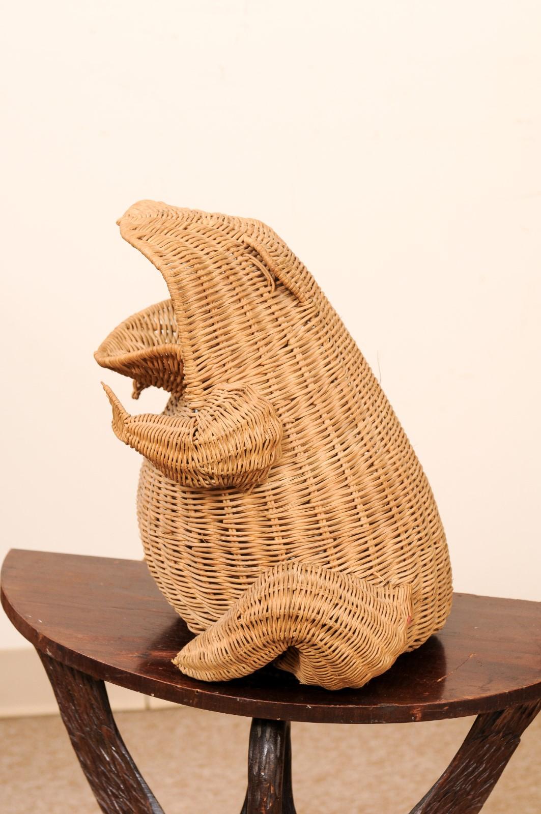 20th Century Whimsical Italian Wicker Frog Basket For Sale 4
