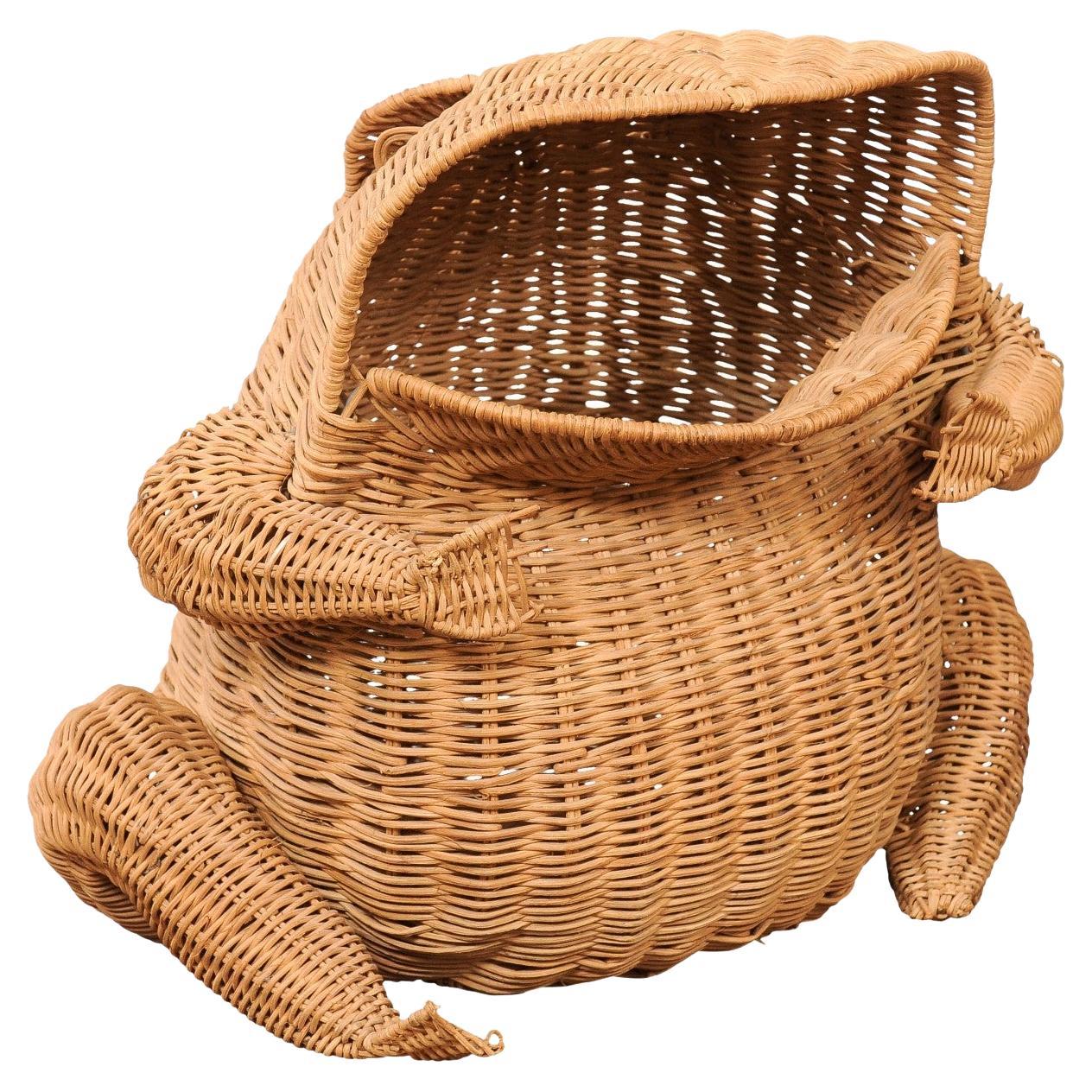 20th Century Whimsical Italian Wicker Frog Basket For Sale