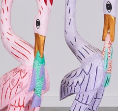 20th Century - Whimsical Pair of Large Carved and Painted Wood Flamingos