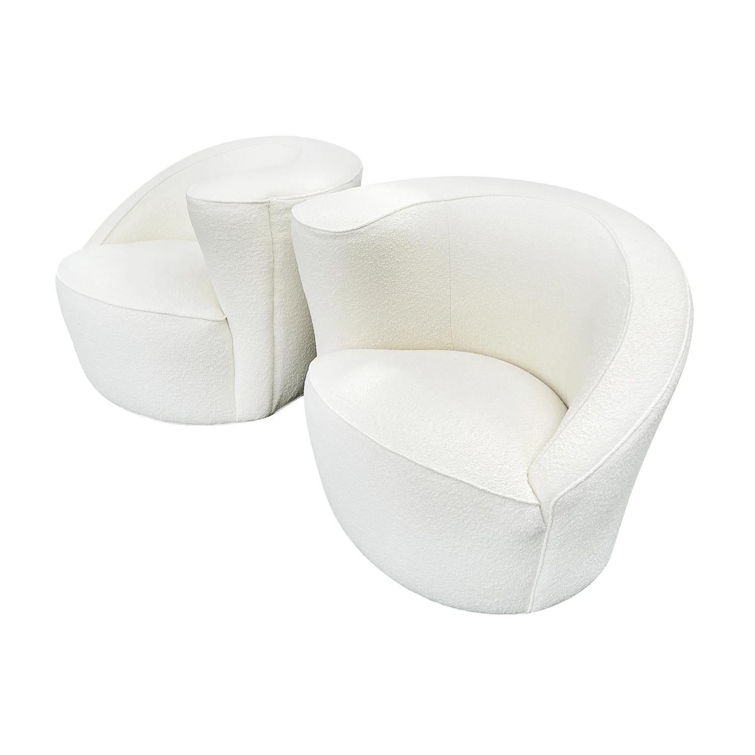 Fabric 20th Century White American Pair of Nautilus Swivel Chairs by Vladimir Kagan