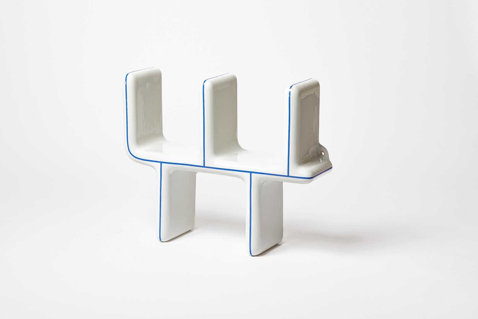 Mensola da parete modulare in porcellana del XX secolo, design bianco e blu 1970 in vendita 4