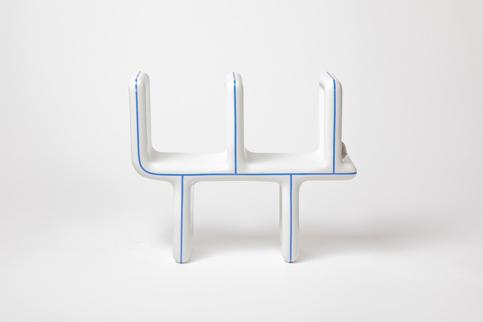 Mensola da parete modulare in porcellana del XX secolo, design bianco e blu 1970 in vendita 3