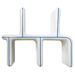 Mensola da parete modulare in porcellana del XX secolo, design bianco e blu 1970