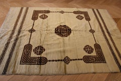 20th Century White and Brown Roman Coptic Design North Africa Rug, circa 1900s