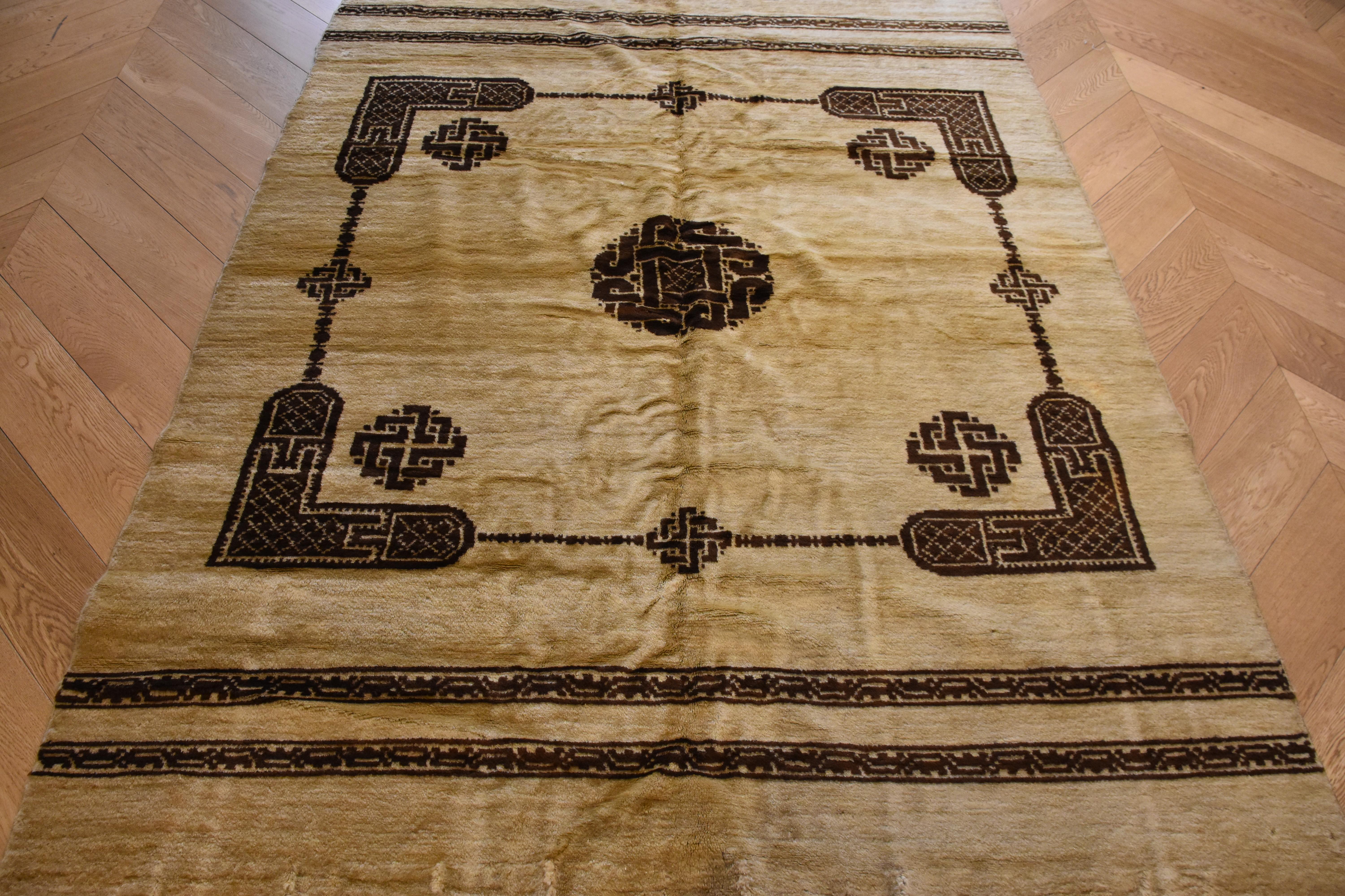 North African 20th Century White and Brown Roman Coptic Design North Africa Rug, circa 1900s For Sale