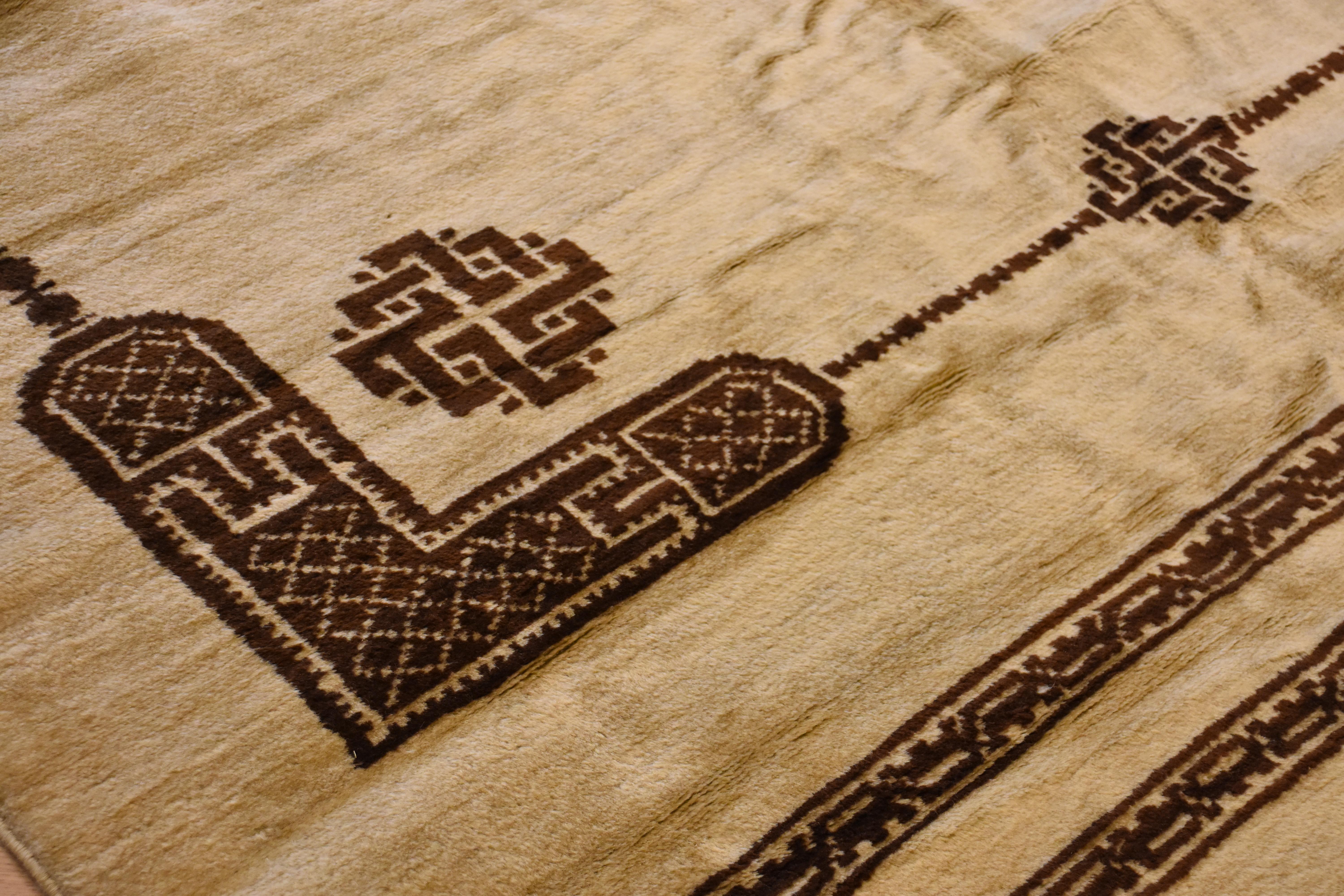 Wool 20th Century White and Brown Roman Coptic Design North Africa Rug, circa 1900s For Sale