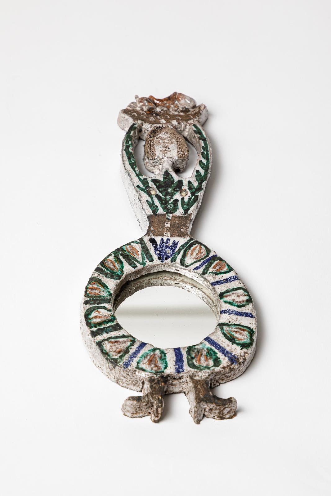 20th Century 20th century white and colored personnage ceramic wall mirror by Albert Thiry