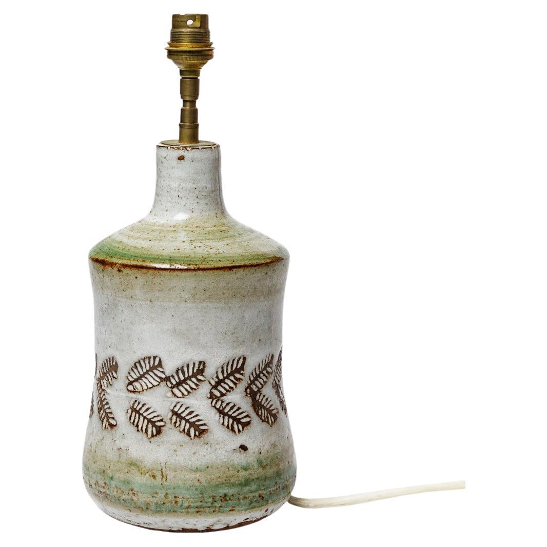 20th century white and greeen ceramic table lamp by Albert Thiry Vallauris 1950