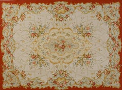 20th Century White and Red Silk Chinese Aubusson Rug, 2000
