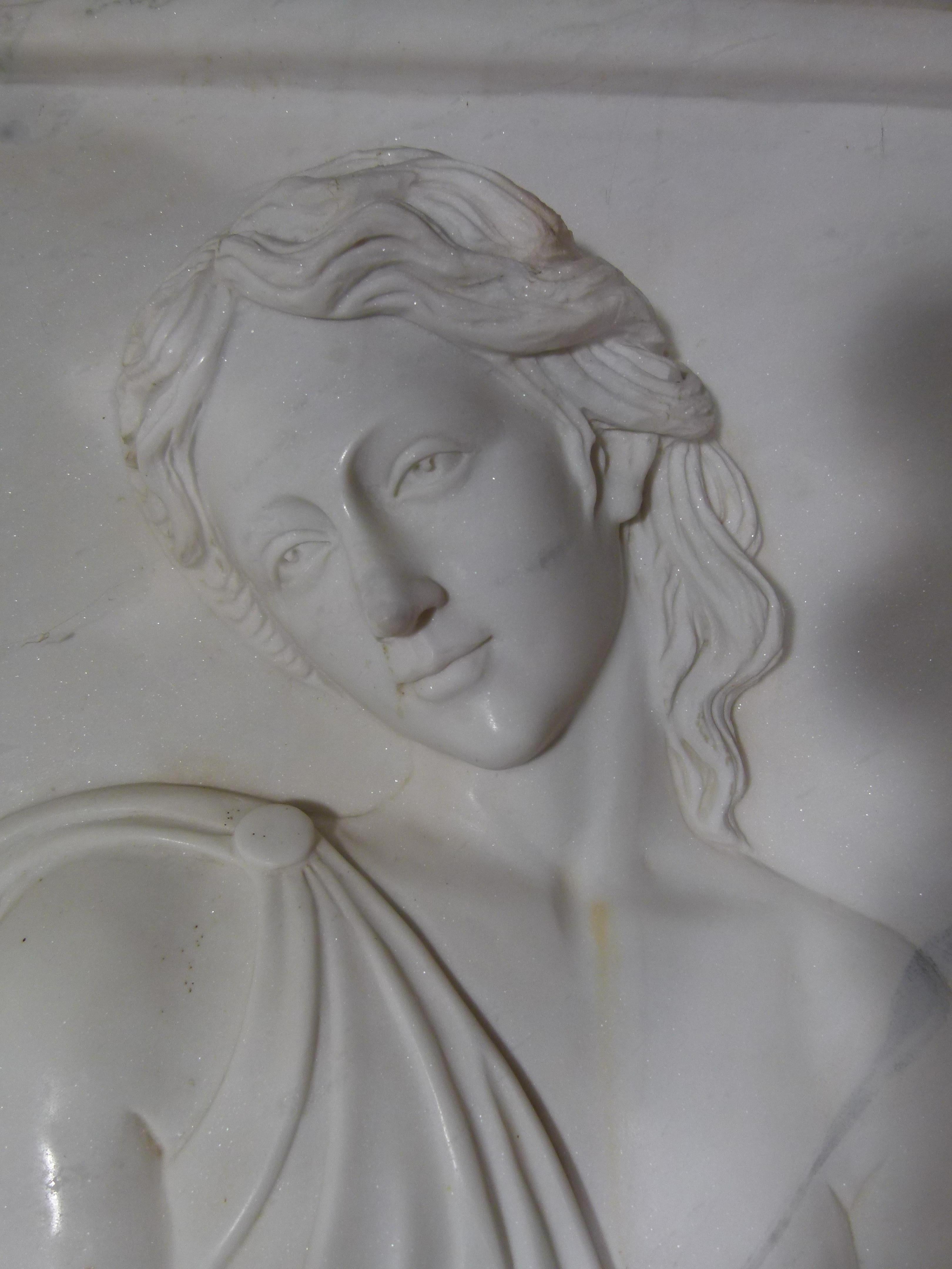 Renaissance 20th Century White Carrara Marble Plaster Relief Art