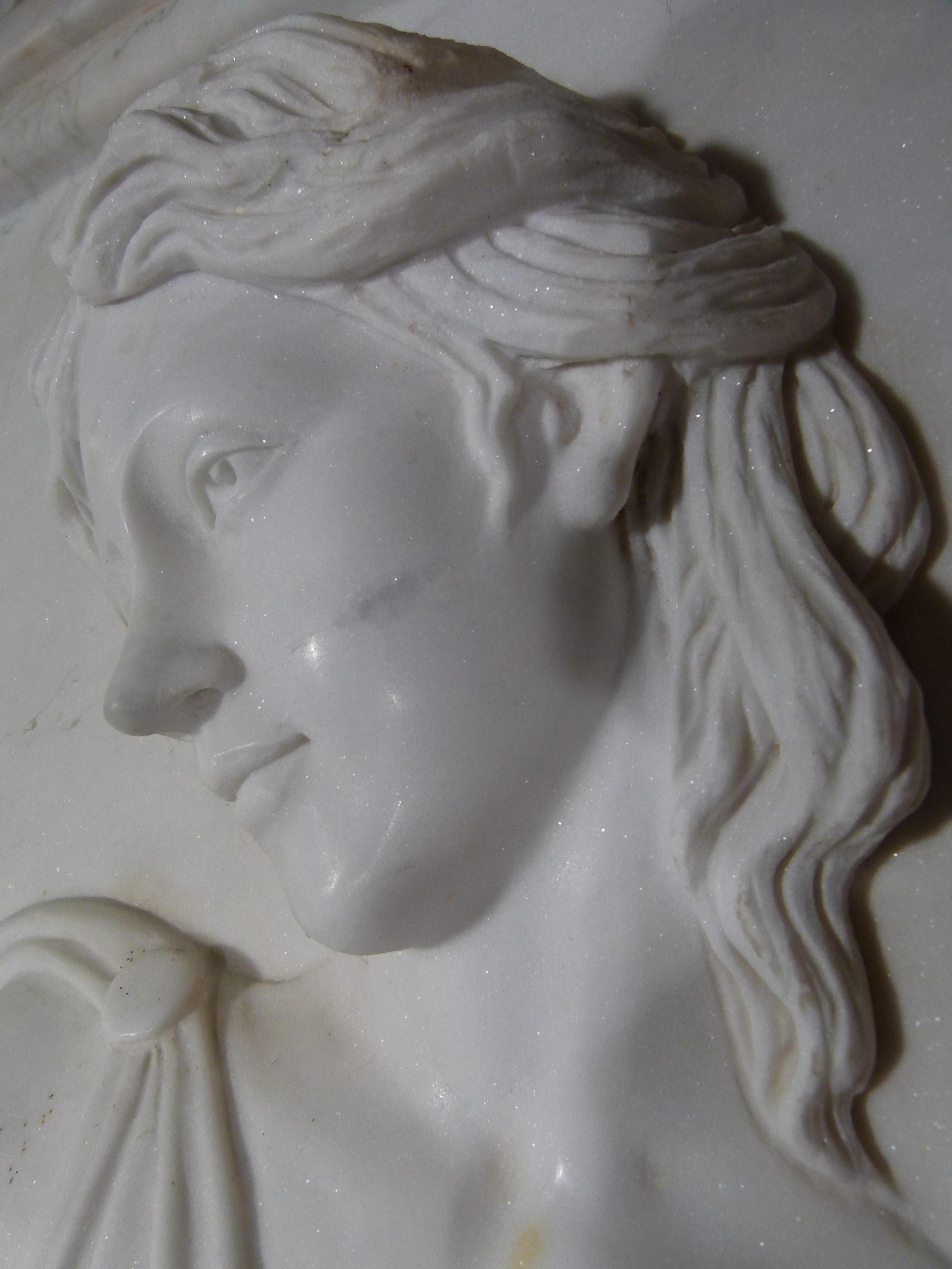 Hand-Carved 20th Century White Carrara Marble Plaster Relief Art