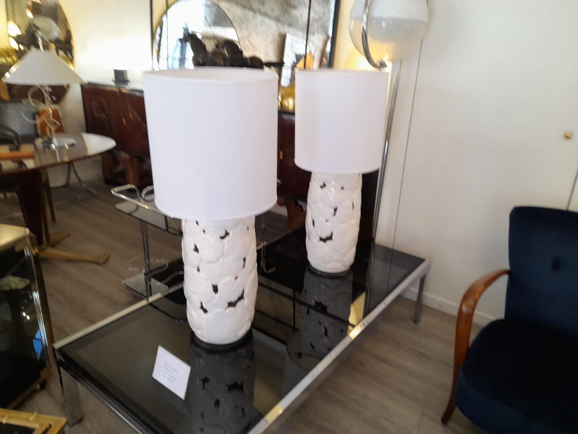 20th Century White Ceramic Floral Pattern Tommaso Barbi Table Lamps 1