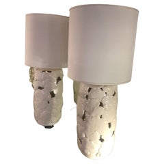 20th Century White Ceramic Floral Pattern Tommaso Barbi Table Lamps