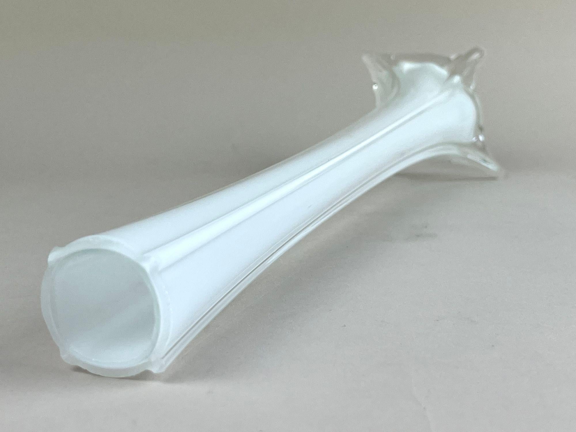 20th Century White/ Clear Murano Glass Long Neck Vase, Italy ca. 1960 For Sale 6