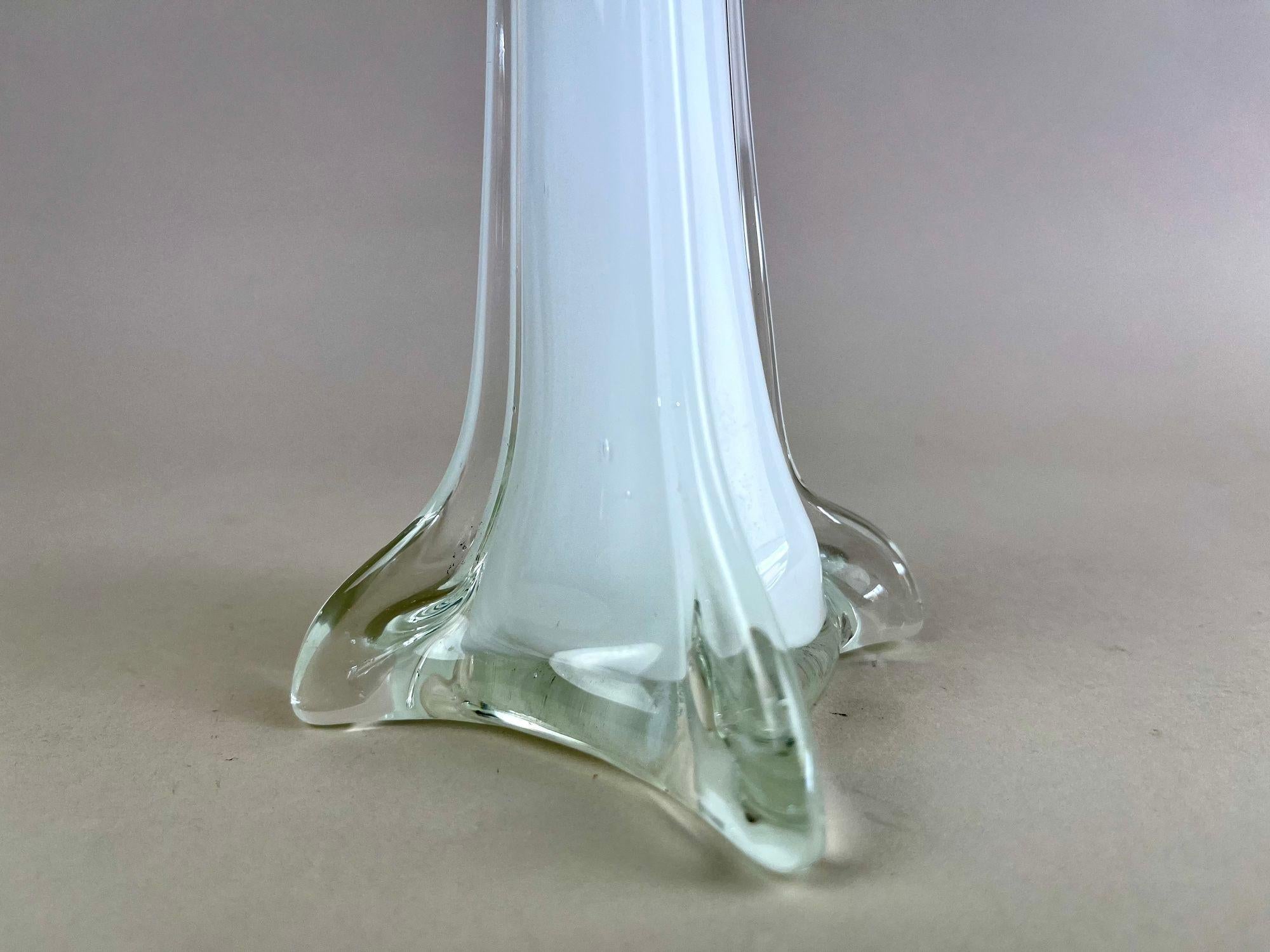 Italian 20th Century White/ Clear Murano Glass Long Neck Vase, Italy ca. 1960 For Sale